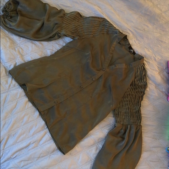 Olive Green Blouse with Bell Sleeves - Picture 4 of 6